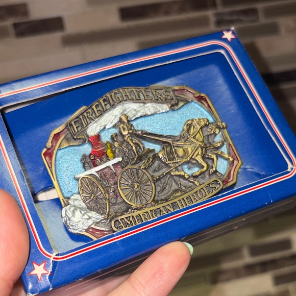 Great American Products Other - Vintage Firefighters Belt Buckle with Horse and Carriage Design